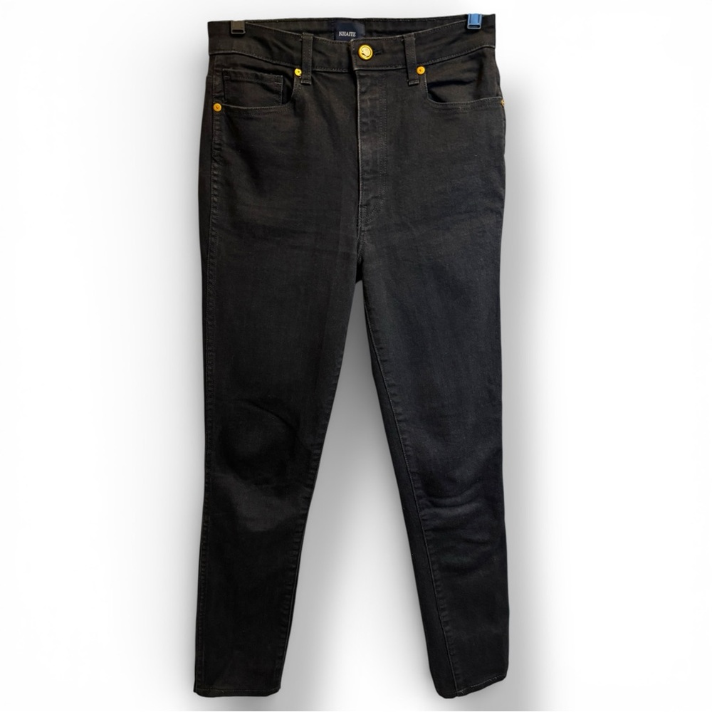 KHAITE High-Rise Slim Straight Premium Denim Vanessa Jeans - Washed Black Sz 27 - Picture 3 of 11